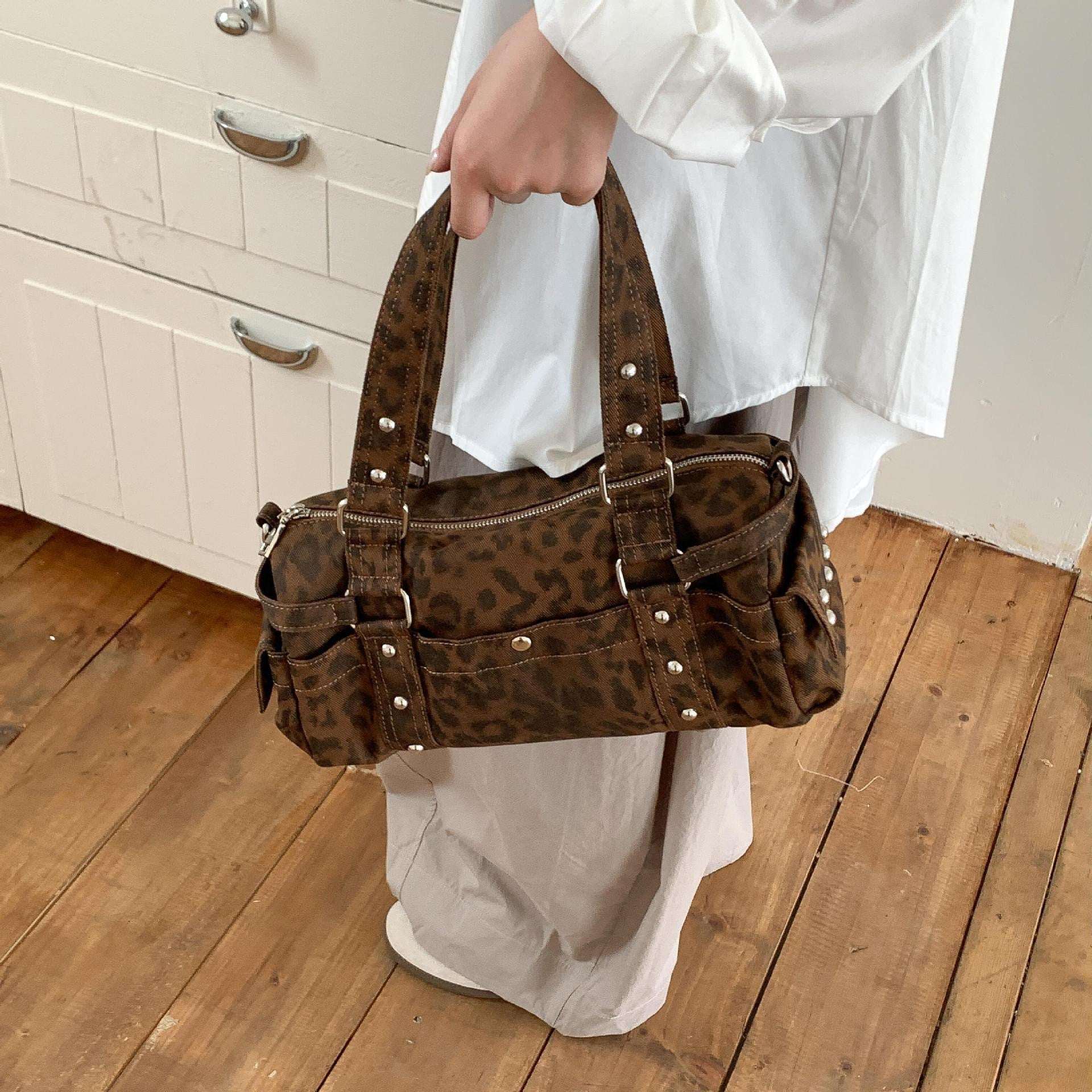 Retro Leopard Print Plush Handbag - Stylish Soft Crossbody Bag