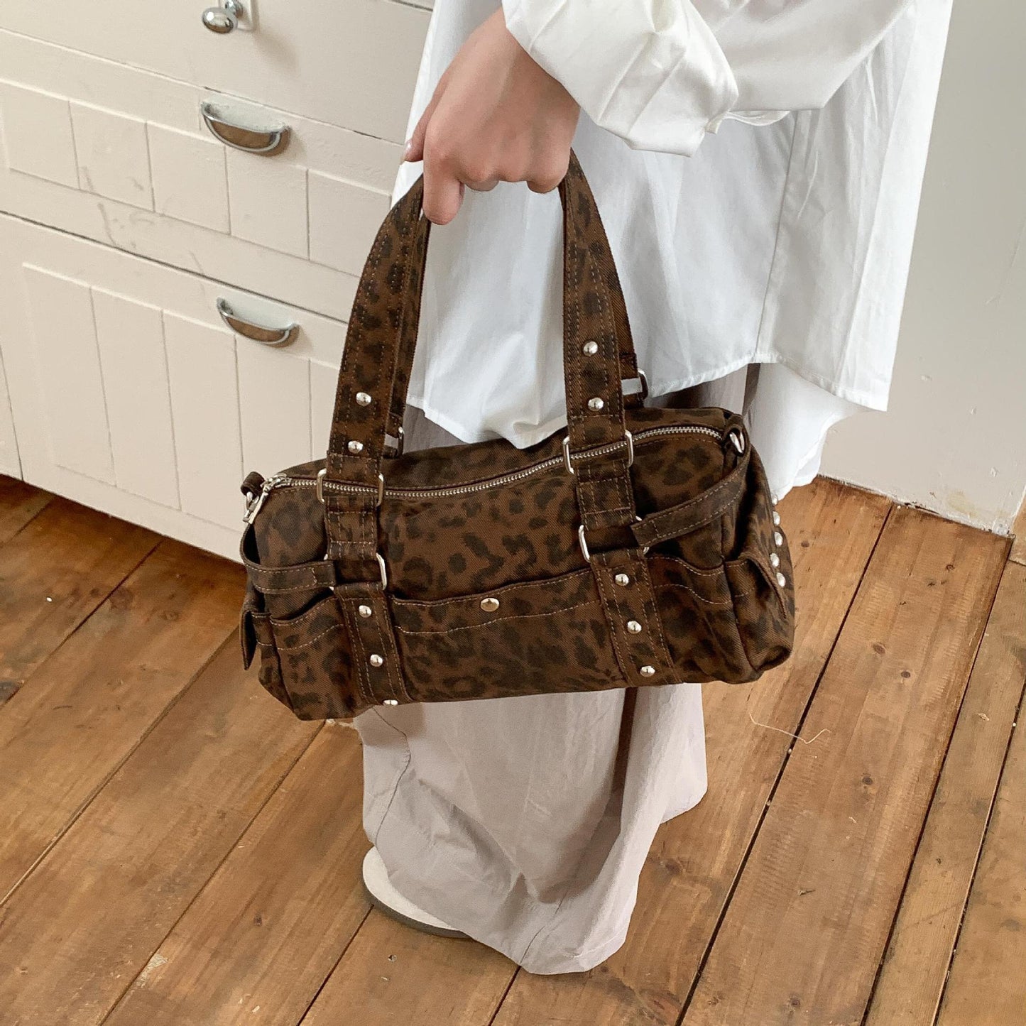 Retro Leopard Print Plush Handbag - Stylish Soft Crossbody Bag