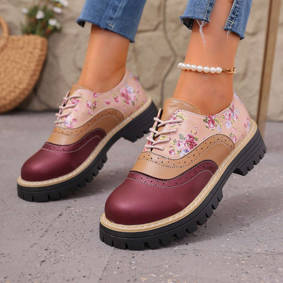 Women's Plus-Size Chunky Heel Casual Shoes - Color-Blocked Fashion Sneakers