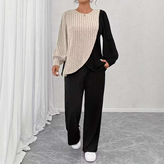 Women's Colorblock Top & Straight-Leg Pants Set
