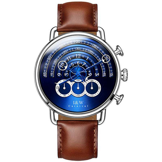 Men's Creative Fashion Chronograph Watch – Sapphire Crystal 42mm Quartz Cowhide Strap Waterproof | 5 Colour Combos