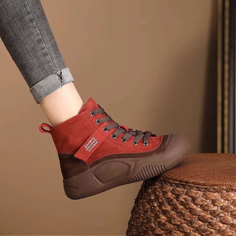 Women's Height-Increasing Leather Boots - Thick Sole High-Top Casual Boots