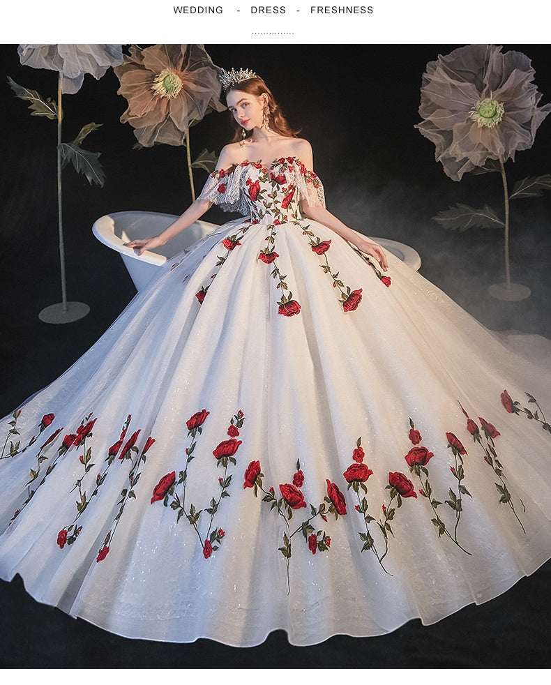 Women's Mori Style Bustier Wedding Dress – Sleeveless Shoulder Strap Bridal Gown with Tippet | Floor-Length & Trailing | XS–XXL