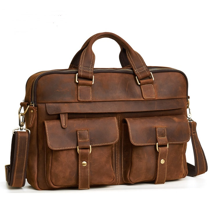 Cartable First-Layer Cowhide Leather Briefcase