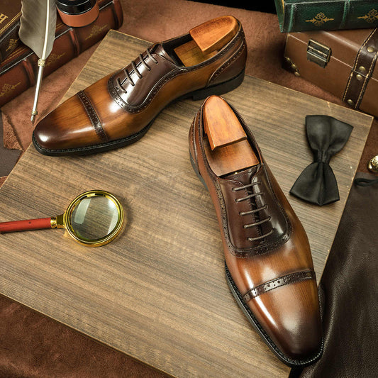 Men waxed cowhide leather shoes by Millivan 