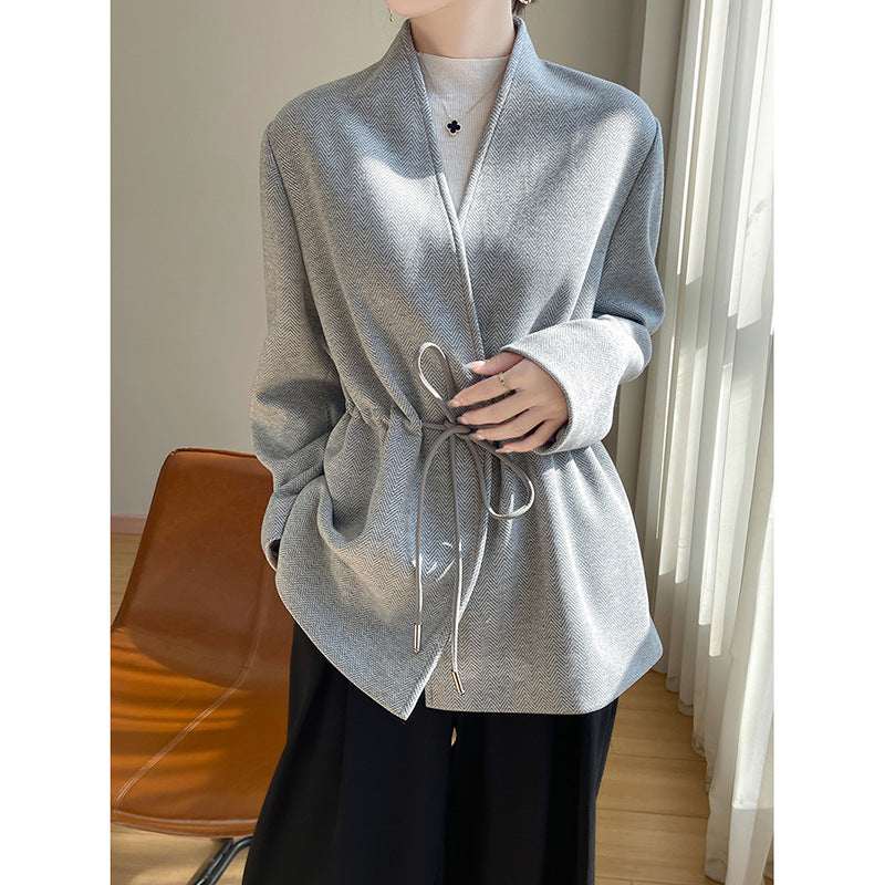 Women's Cashmere-Blend V-Neck Knit Cropped Blazer | Black & Light Gray | M–XL