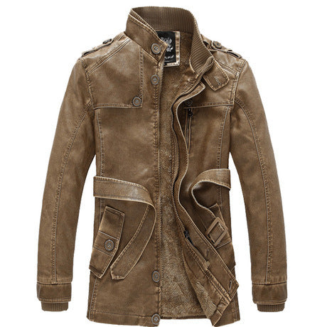 Brown leather jacket on a white background