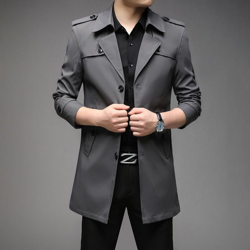 Men's Windbreaker Jacket - Adult Mid-length Business Casual Khaki