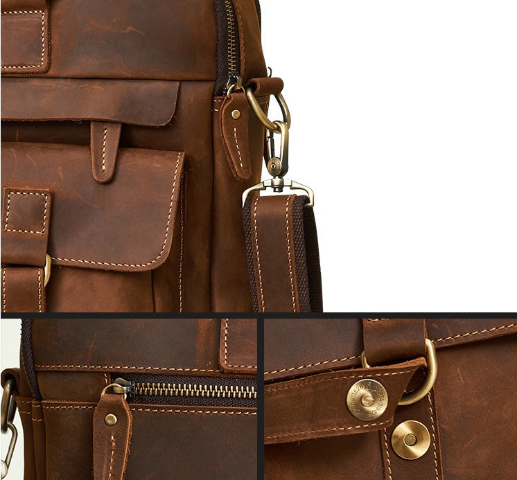 Cartable First-Layer Cowhide Leather Briefcase