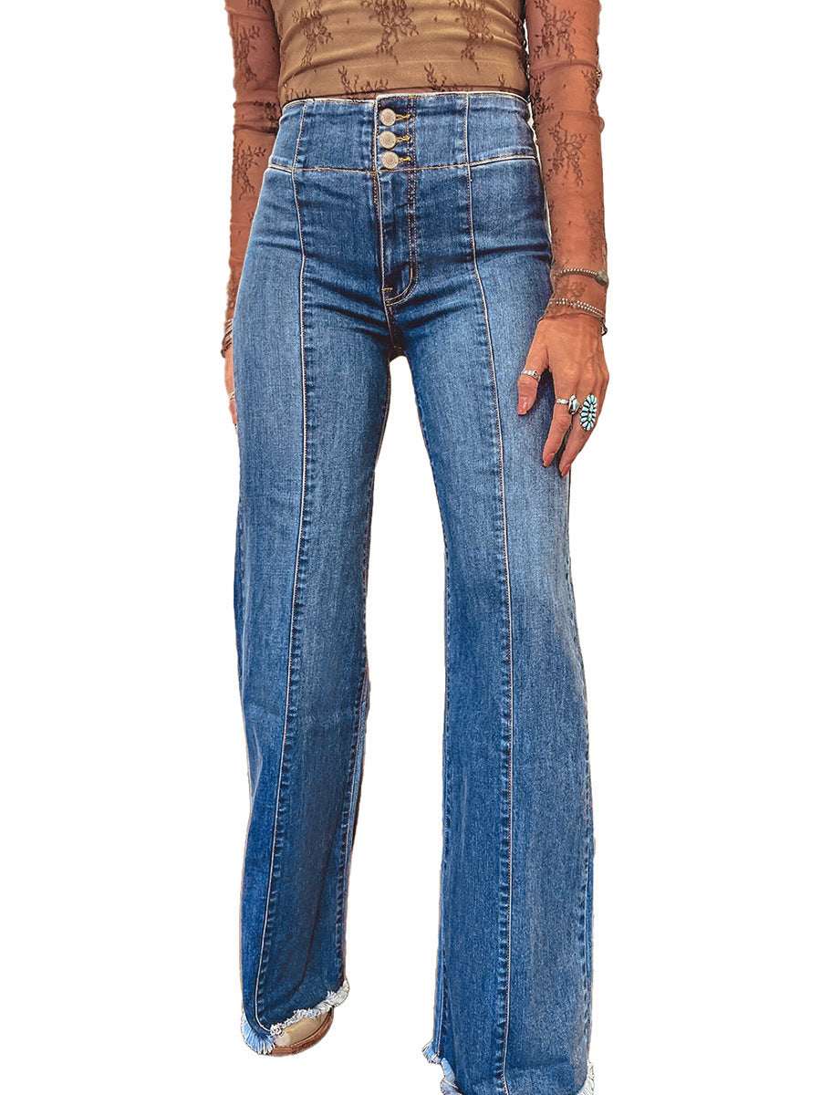 Women's High-Waist Flared Bell-Bottom Jeans | Blue | UK 4–16