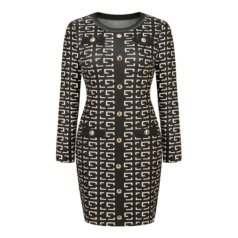 European And American Slim Temperament Knitted Button Dress