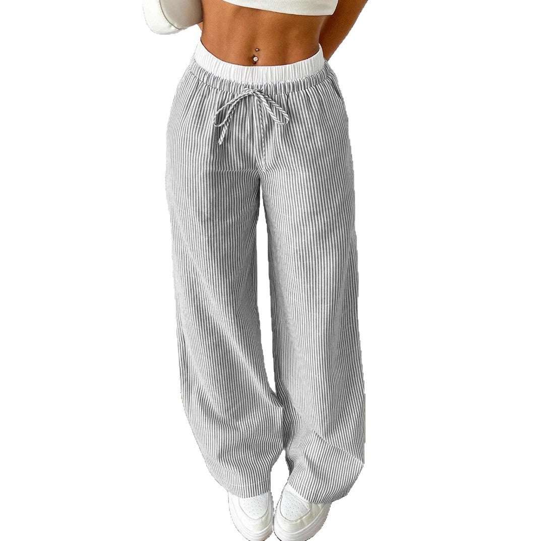 Women's Wide-Leg Floor-Length Pleated Pants – Mid-Rise Straight Leg Casual Trousers with Pockets | Blue, Gray, Pink | XS–L
