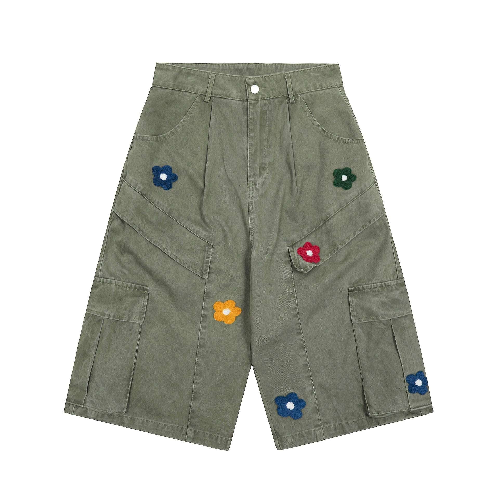 Women's Embroidered Cartoon Print Straight-Leg Capri Shorts | Dark Blue & Green | S–XL