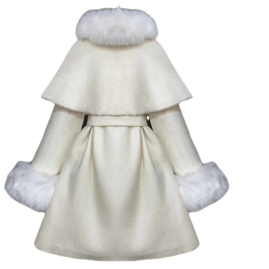 White coat with fur trim on a white background