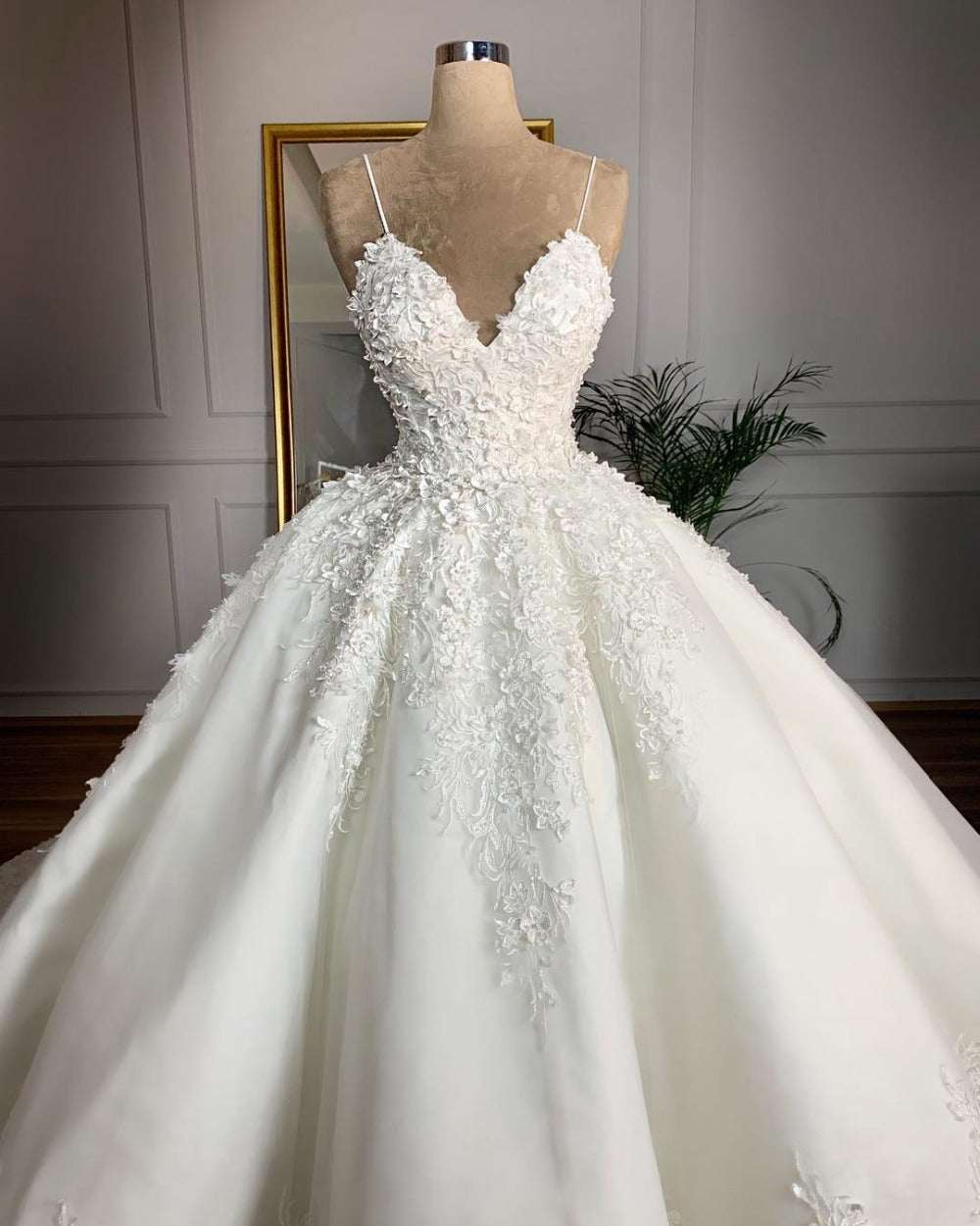 Women's Deep V-Neck Lace Sleeveless Wedding Dress – Floor-Length Bridal Gown with Straps | White | US 2–16 & 14W–26W