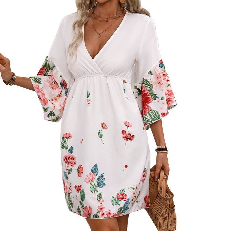 Women's Fashion Half Sleeve Printing Dress - Millivan supplies 