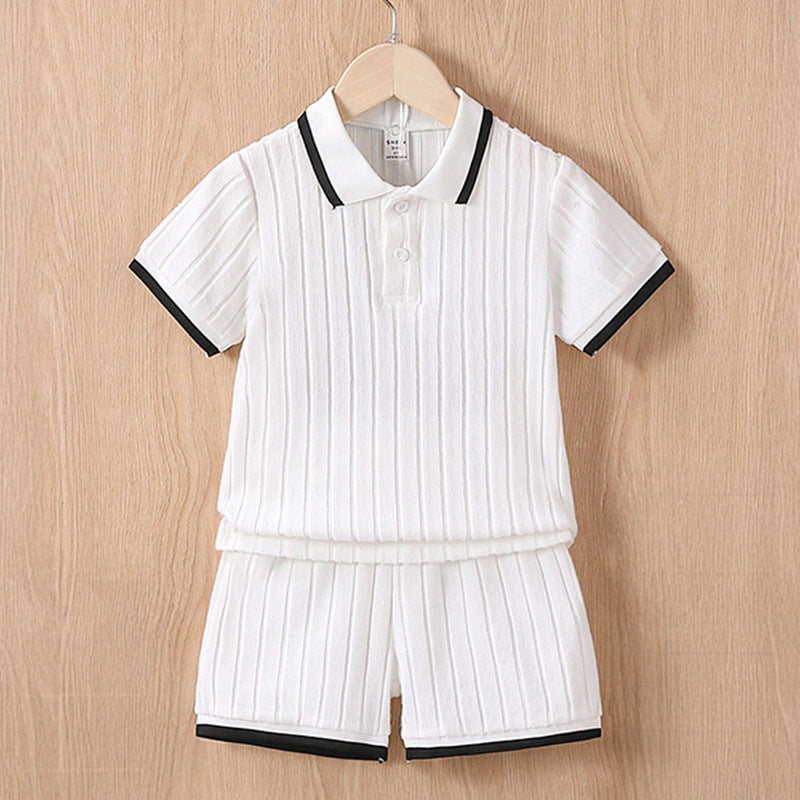 Children's Polo Collar Striped Shorts - Unisex Kids Summer Wear