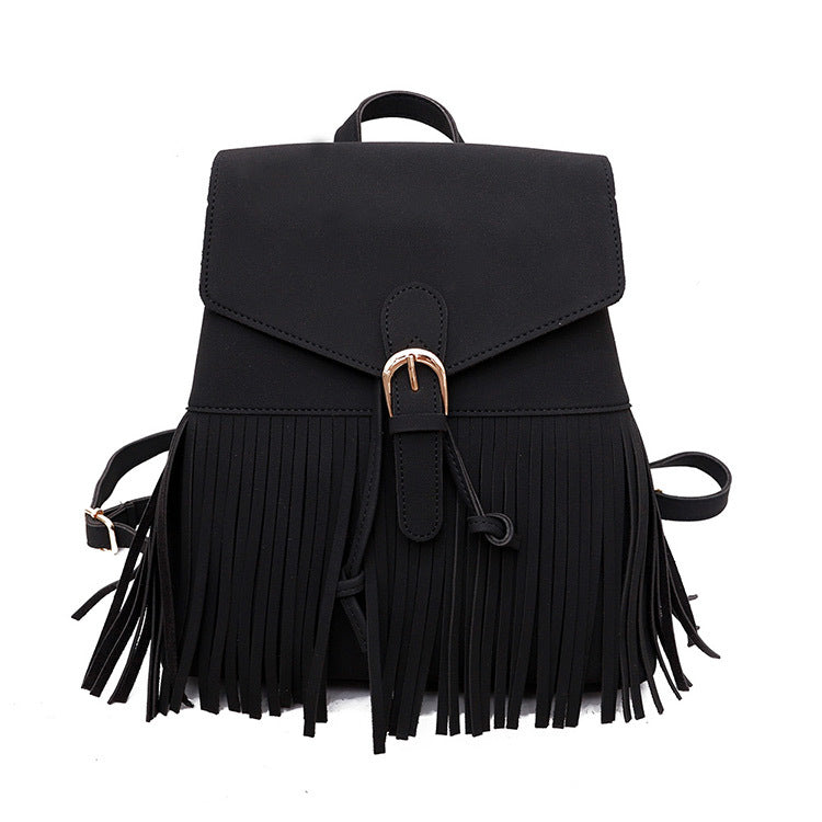 Women's Frosted Tassel Backpack - Solid Color
