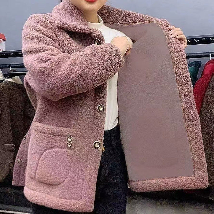 Women's Fleece-Lined Faux Cashmere Mid-Length Coat - Adult Mother's Winter Wear