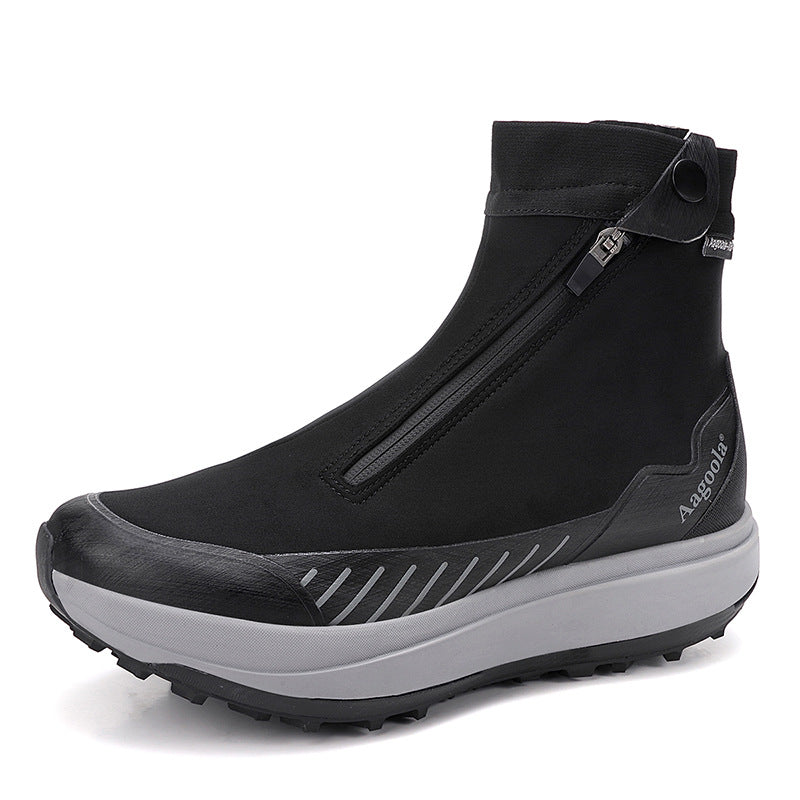 Black and gray winter boot with a visible brand logo on a white background