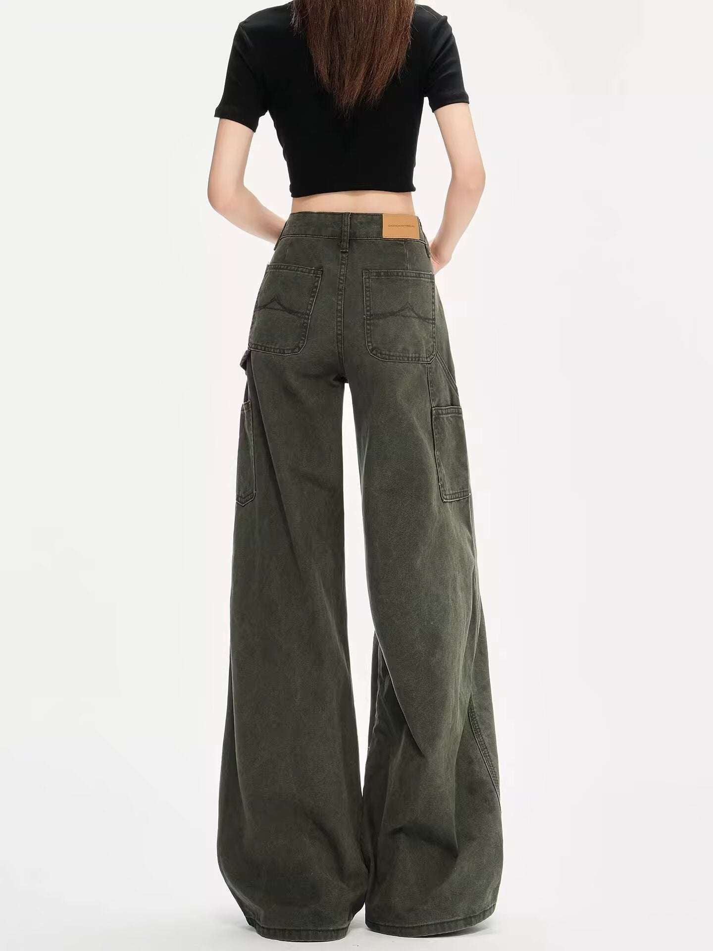 Women's Ultra-Low-Rise Flared Denim Jeans | Army Green | S–4XL