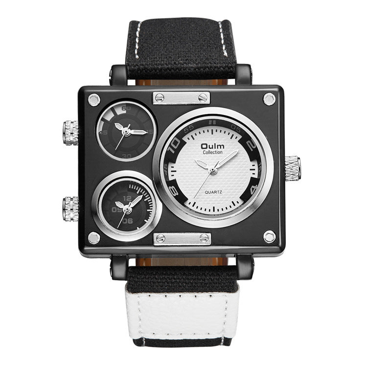 Men's Multi Time Zone Square Canvas Watch