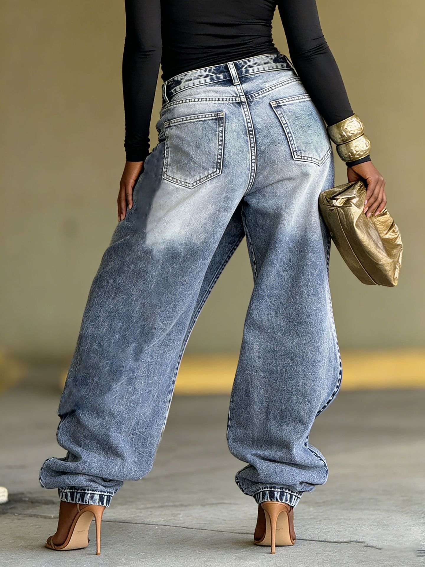 Women's Deconstructed Layered Washed Denim Jeans | Blue | S–3XL