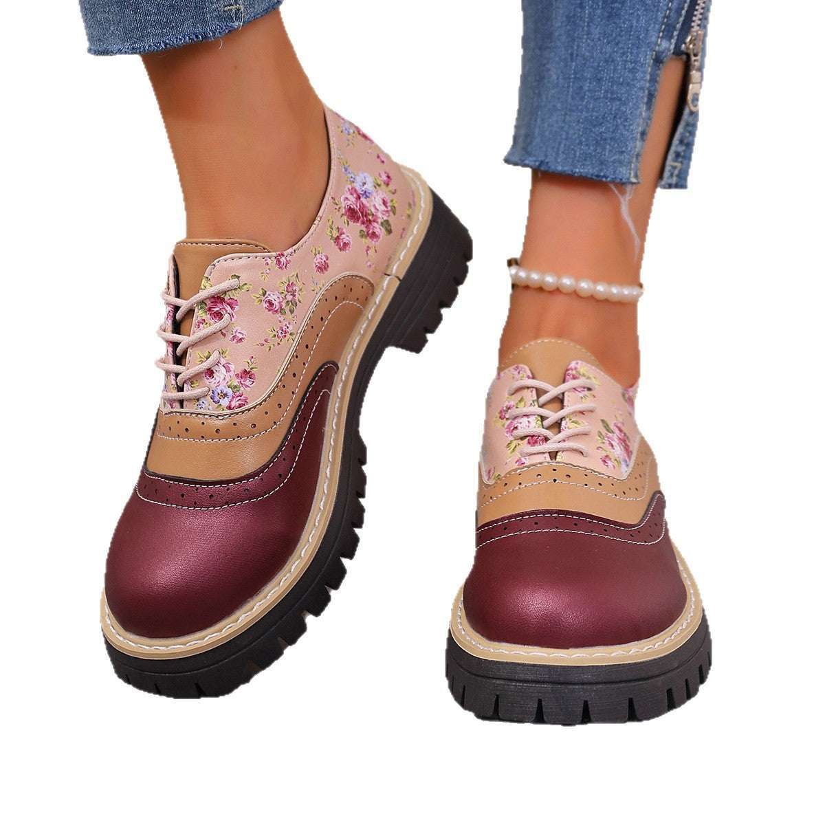 Women's Plus-Size Chunky Heel Casual Shoes - Color-Blocked Fashion Sneakers