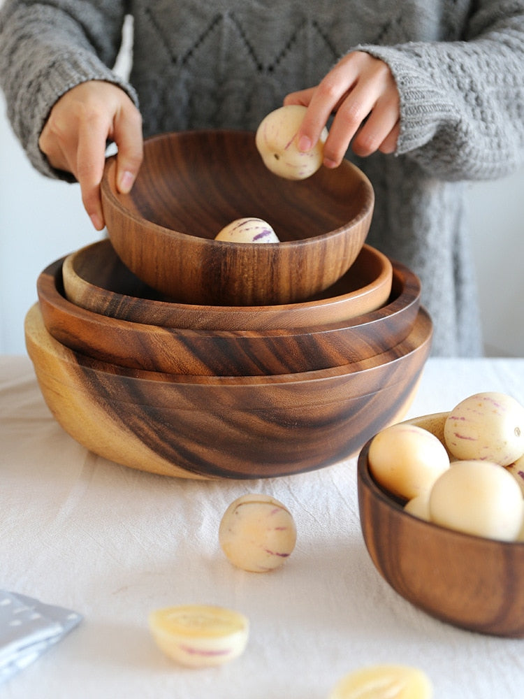 Natural Wooden Bowl - Handmade Salad & Fruit Bowl