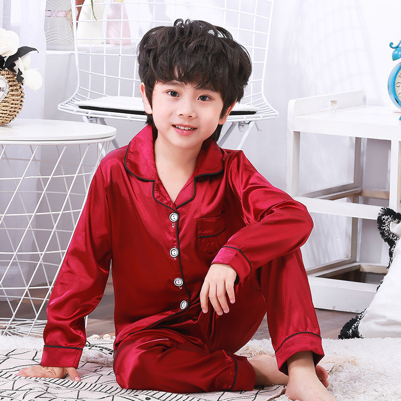 Children's Cardigan Long Sleeve Pajamas Girls Boys Ice Silk Solid Color
