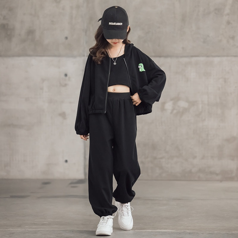 Korean Style Zip-up Shirt, Casual Pants, Three-piece Children's Sportswear