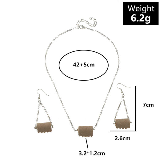 Jewelry set with necklace and earrings, showing measurements and weight on a white background.