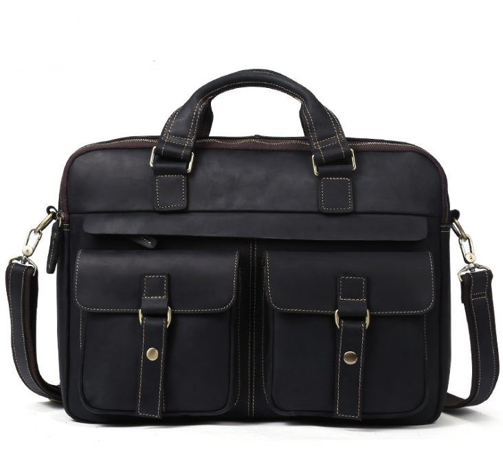 Cartable First-Layer Cowhide Leather Briefcase