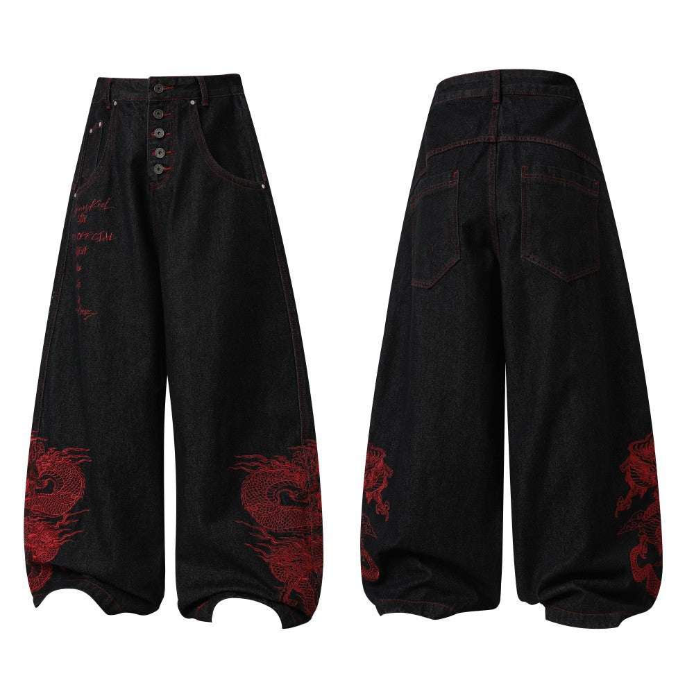 Women's Embroidered Baggy Skateboard Jeans | Hip-Hop Street Style | Black | S–XL