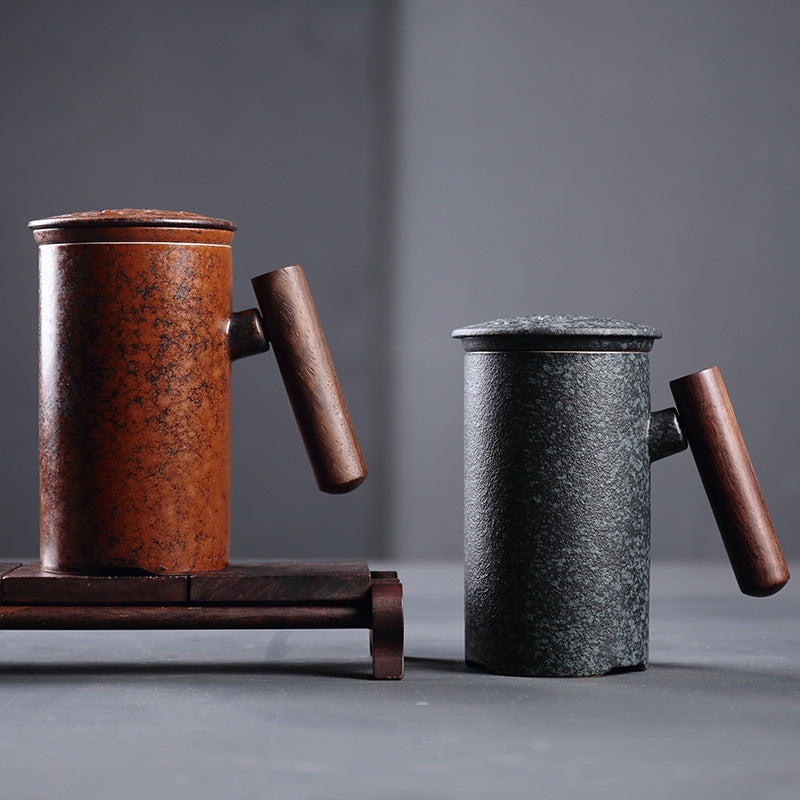Japanese Ceramic Tea Mug - Wooden Handle Chinese Style