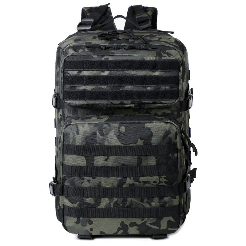 Camouflage backpack on a white background