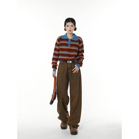 Retro Brown Jeans For Women - Millivan supplies 
