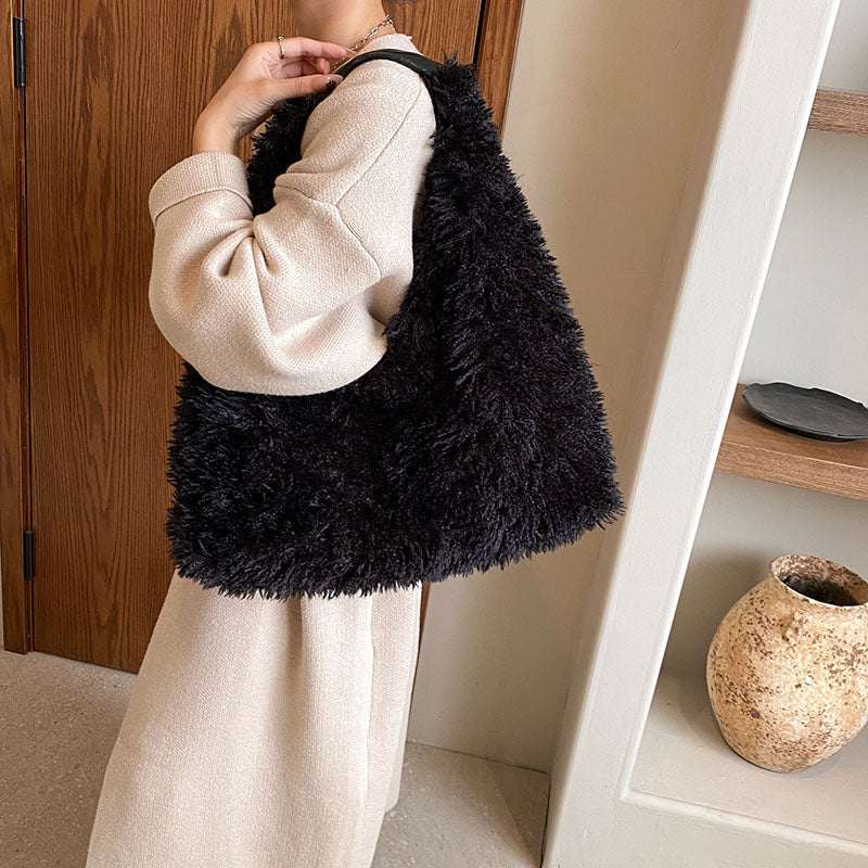 Autumn Winter Plush Handbag - Designer Tote