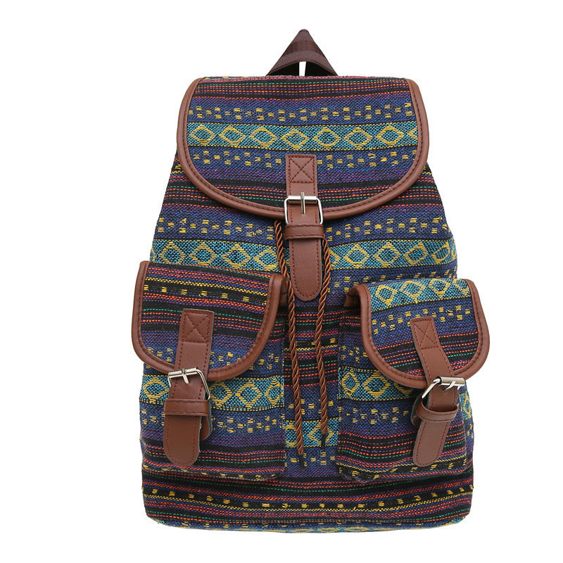 National Style Contrast Color Backpack - Large Capacity Travel Bag