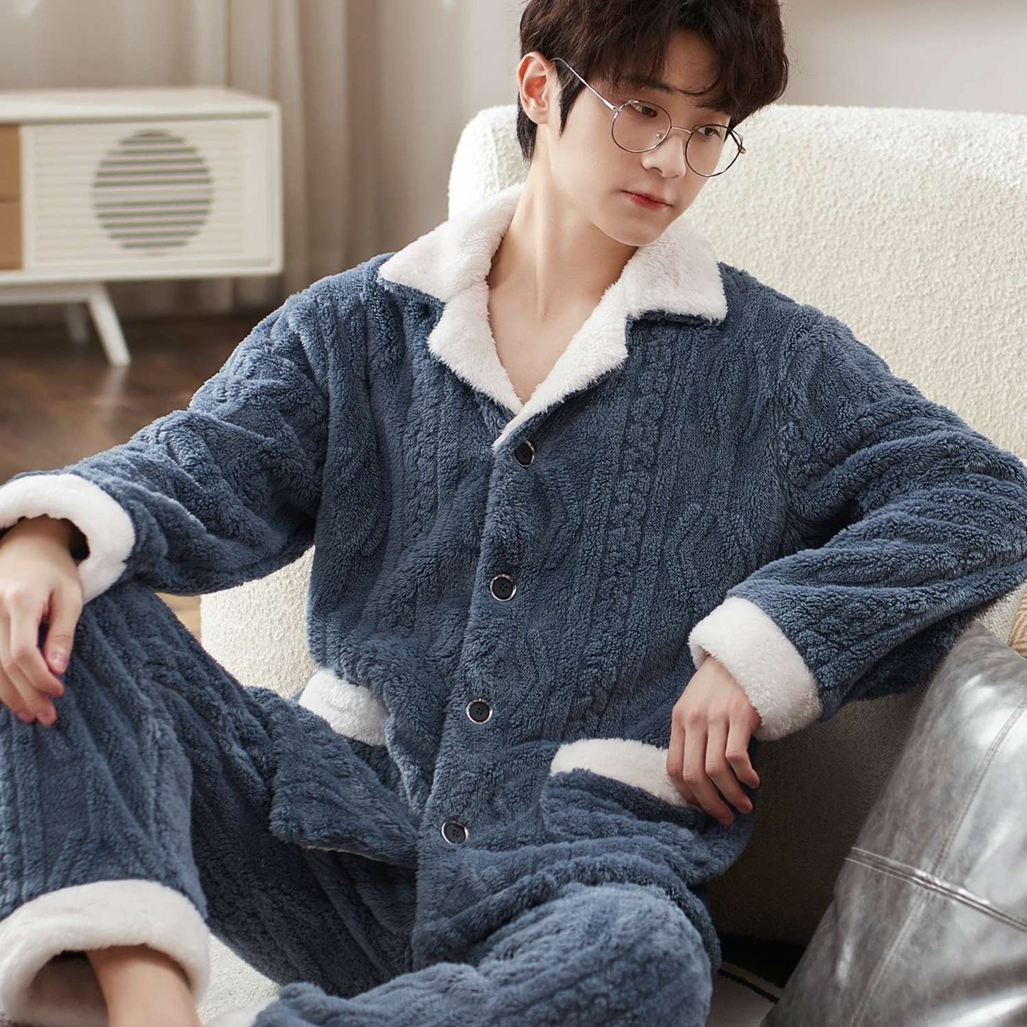 Men's Fashionable Warm Thickened Facecloth Pajamas - Fashion Simple Winter Sleepwear