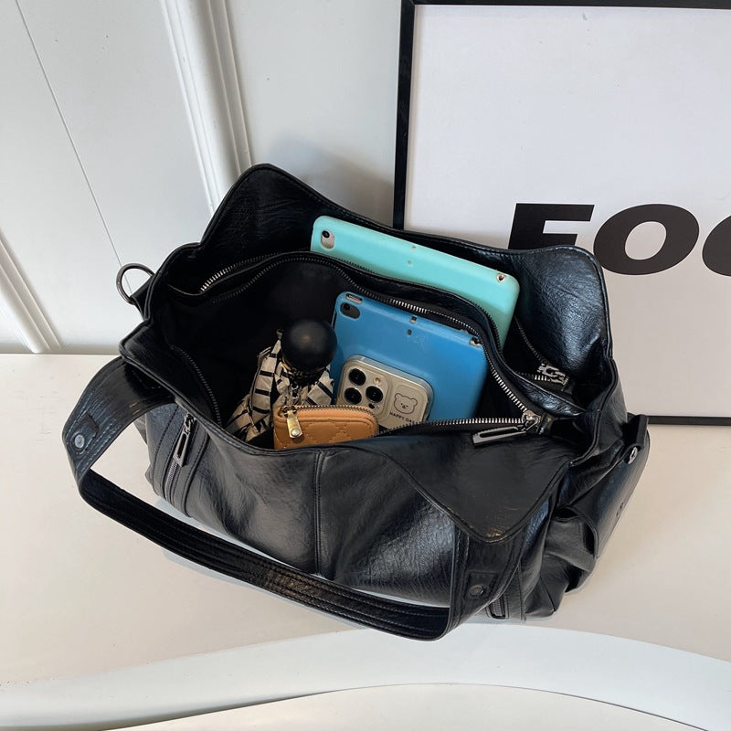 Couture Retro Stitch PU Leather Shoulder Bag