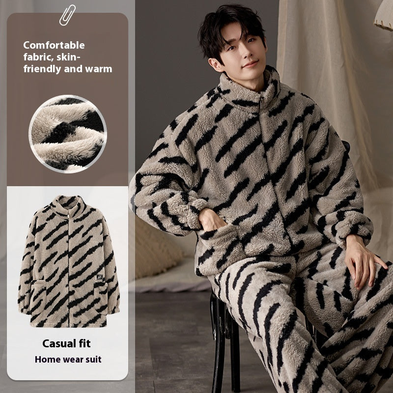 Men's Plus Size Pajama Set - Long Sleeve Warm Loungewear