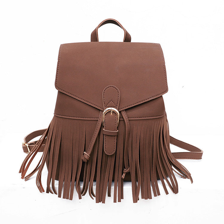 Women's Frosted Tassel Backpack - Solid Color