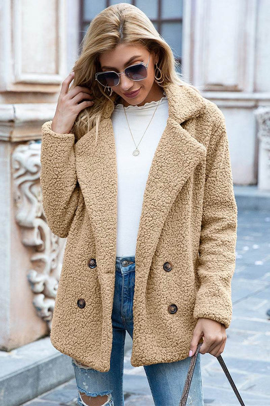 Ivy Lane Full Size Lapel Collar Sherpa Coat - Millivan supplies 