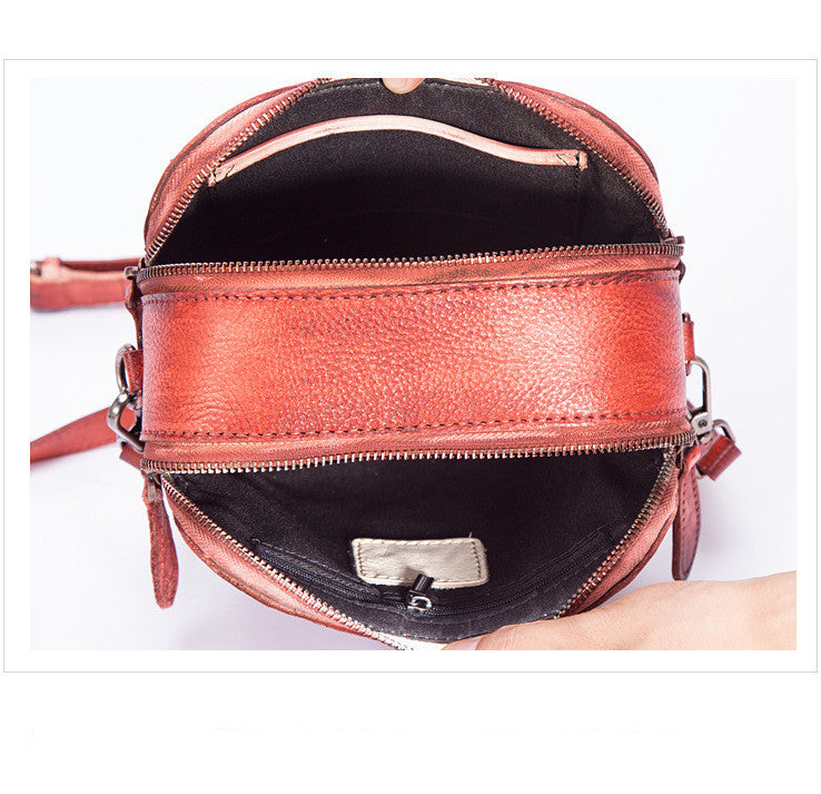 Heart-Shaped Top Layer Leather  Fashion Polished Crossbody Bag