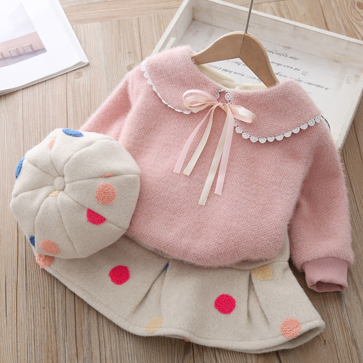 Sweet Baby Girls Polka Dot Pleated Skirt Set - Adorable Two-Piece Outfit