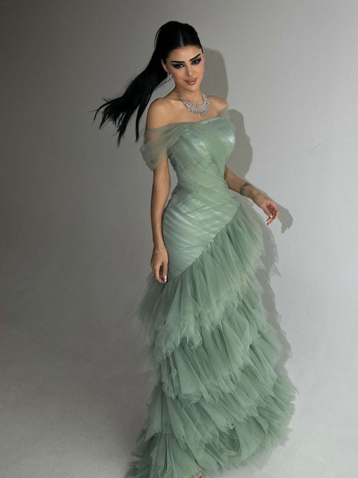Women's Strapless Mermaid Maxi Dress With Layered Tulle Skirt | Sage Green | XS–XL