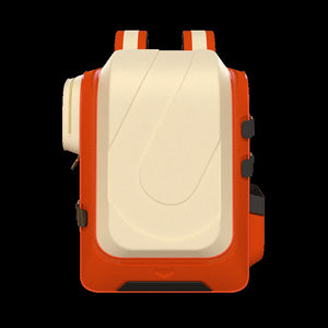 Orange and white cooler bag with straps on a black background
