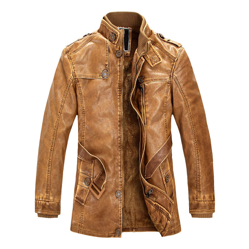 Brown leather jacket on a white background
