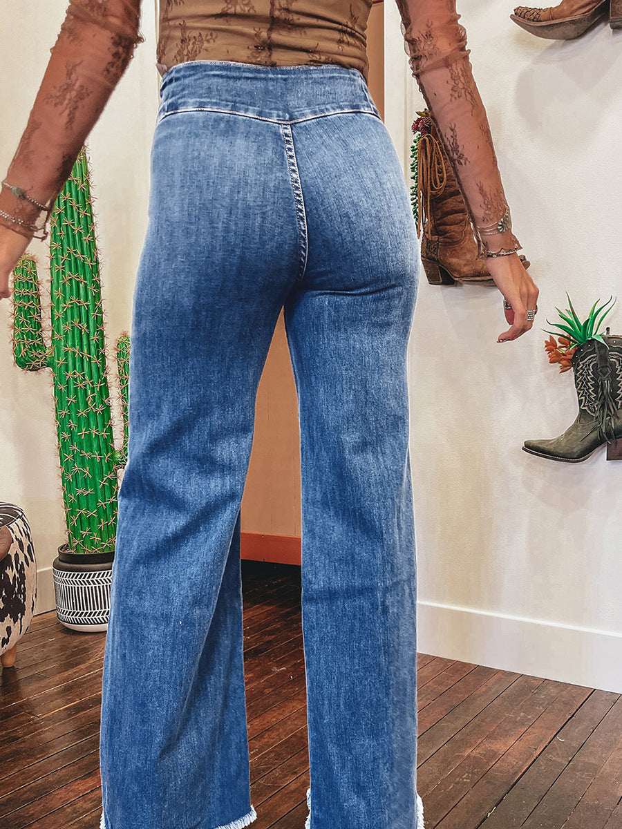 Women's High-Waist Flared Bell-Bottom Jeans | Blue | UK 4–16